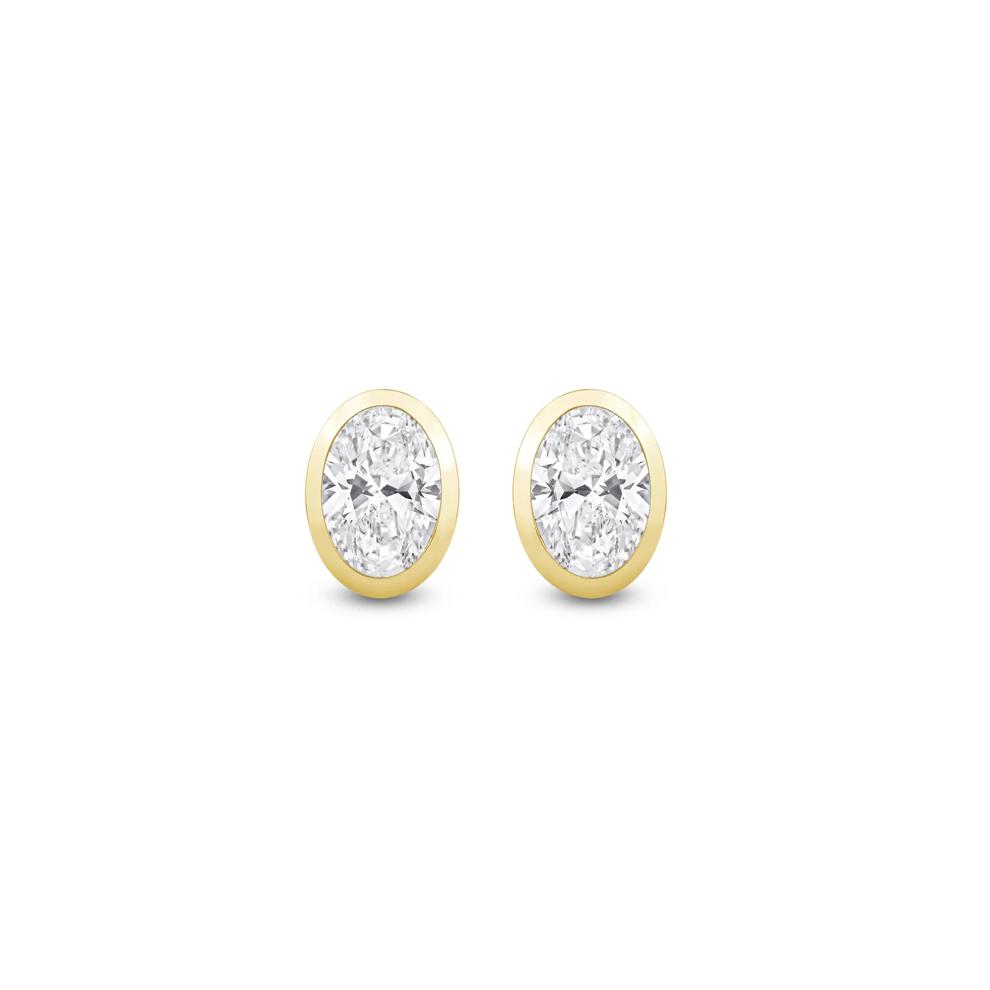Lab Grown Diamond Oval-Shaped Bezel-Set Solitaire Stud Earrings in 14K Yellow Gold (1/2 ct. tw.) – Image 2 of 3