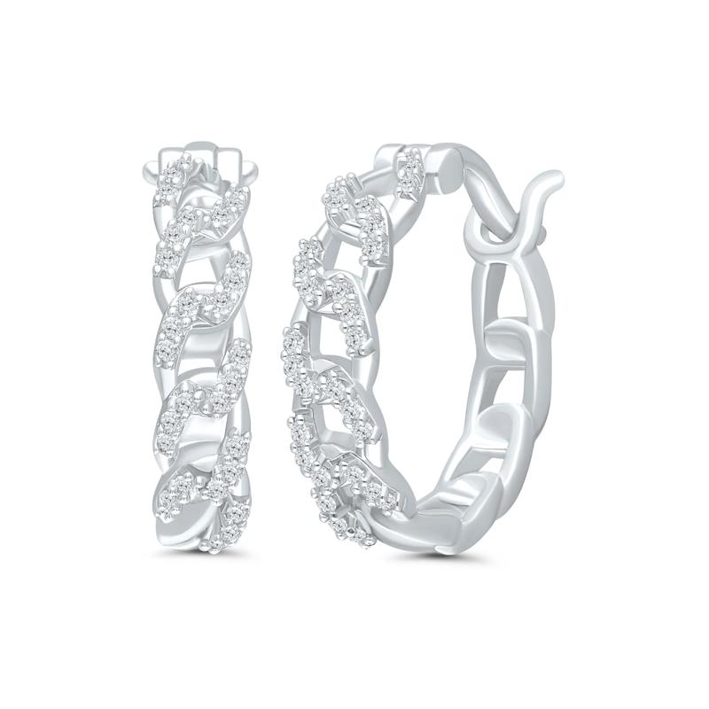 Chain Link Hoop Earrings in Sterling Silver &#40;1/5 ct. tw.&#41; – Image 1 of 1