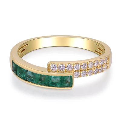Princess-Cut Emerald & Round Diamond Bypass Ring in 10K Yellow Gold (1/7 ct. tw.)