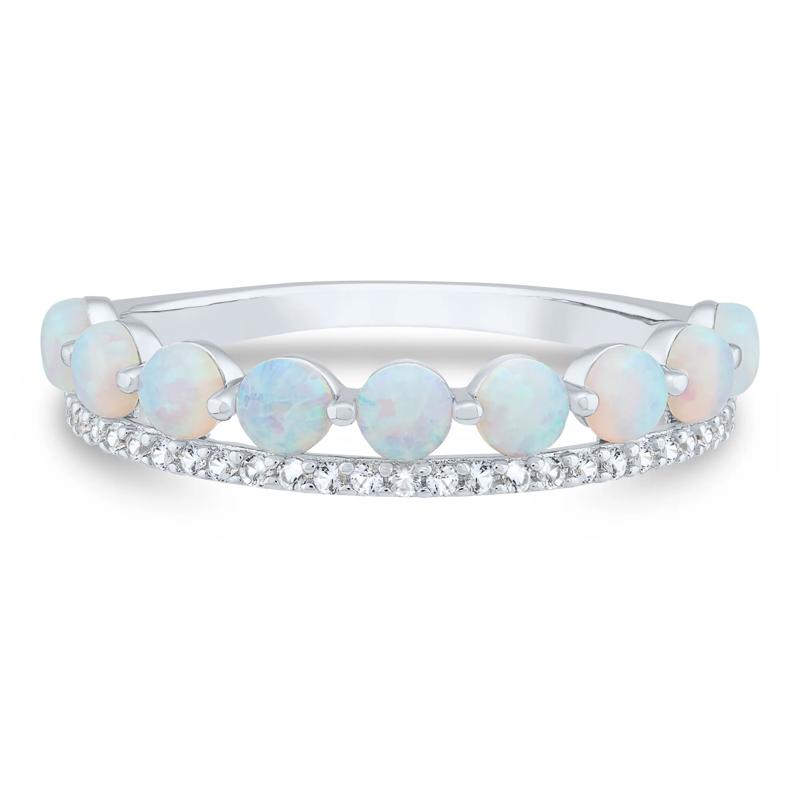 Lab Created Opal and Lab Created White Sapphire Stack Ring in Sterling Silver – Image 1 of 3