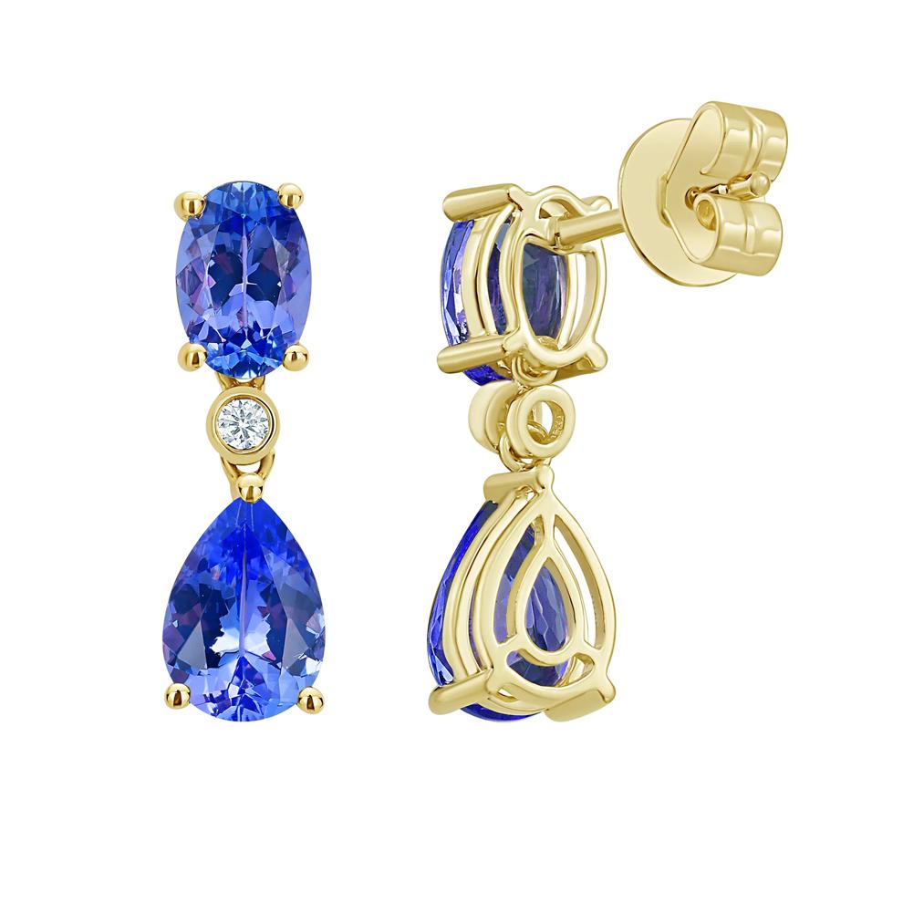 Tanzanite &amp; Diamond Accent Drop Earrings in 14K Yellow Gold – Image 2 of 2