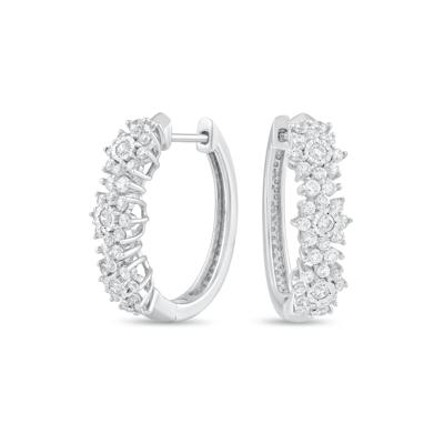 Diamond Floral Hoop Earring in 10K White Gold (1 ct. tw.)