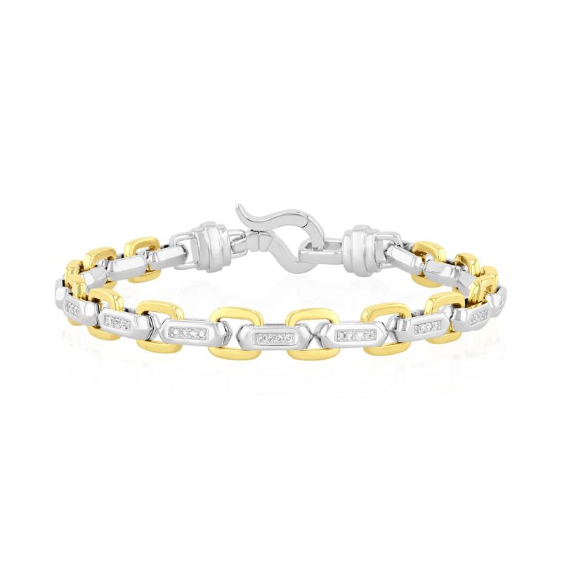 Men&#39;s Diamond Link Chain Bracelet in Sterling Silver and Vermeil &#40;1/3 ct. tw.&#41; – Image 1 of 3
