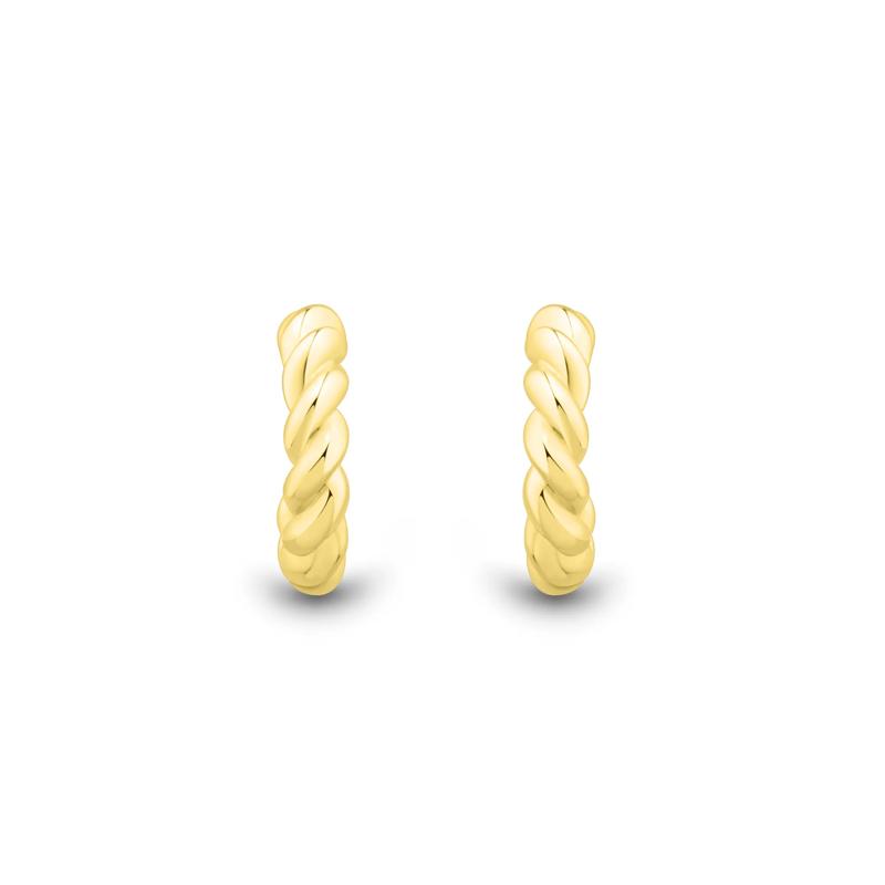 Hollow Twisted Open Huggie Hoop Earrings in 10K Yellow Gold, 10MM – Image 2 of 4