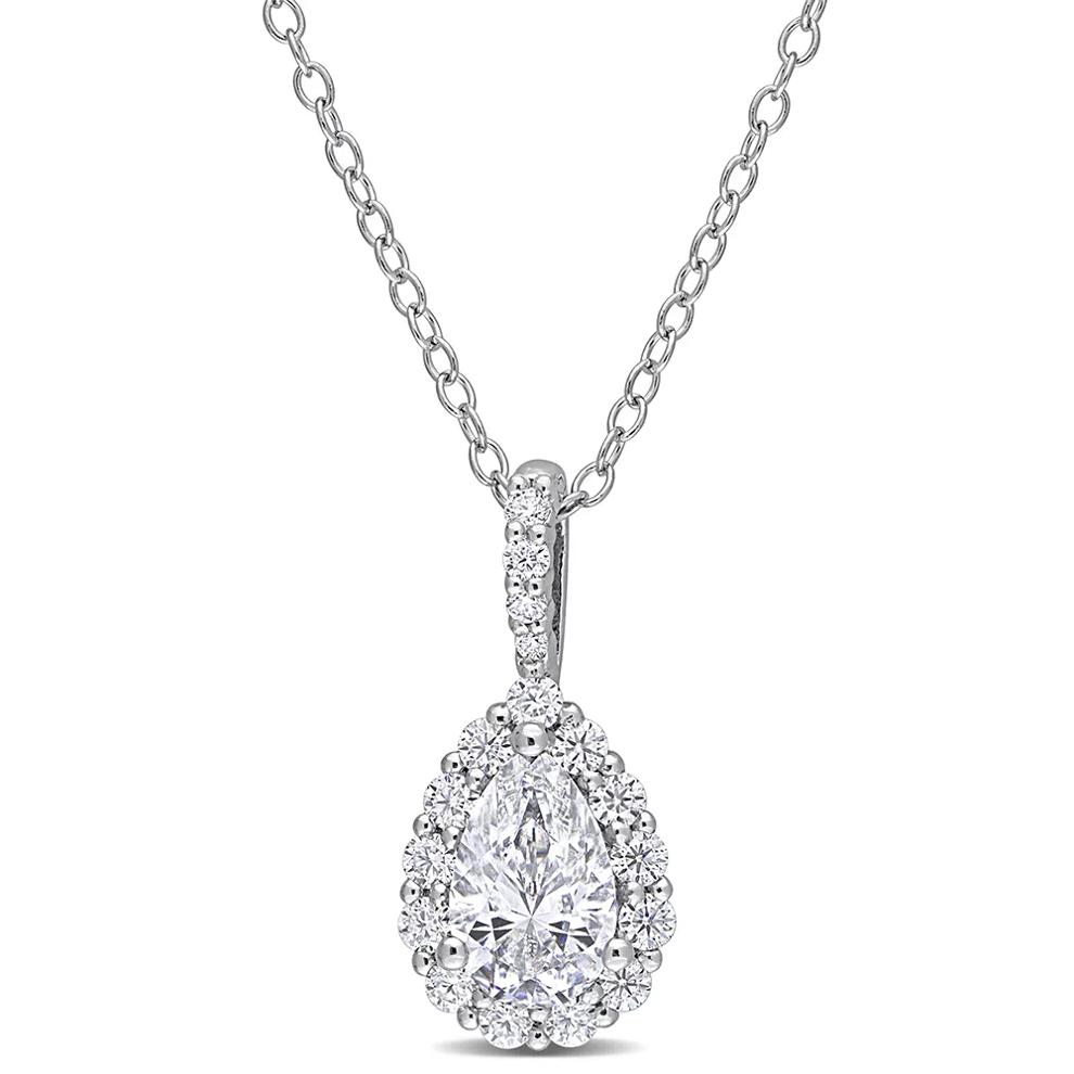 Pear-Shaped Moissanite Pendant with Halo in Sterling Silver (1 1/3 ct. dew) – Image 1 of 4