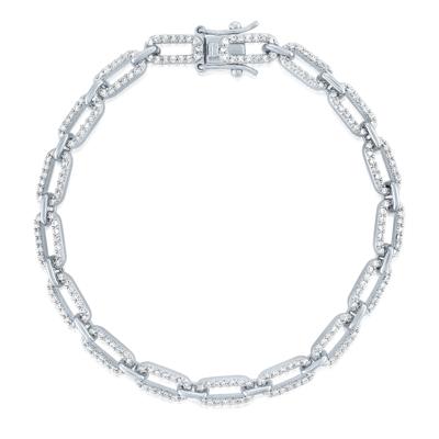 Lab-Created White Sapphire Paperclip Bracelet in Sterling Silver