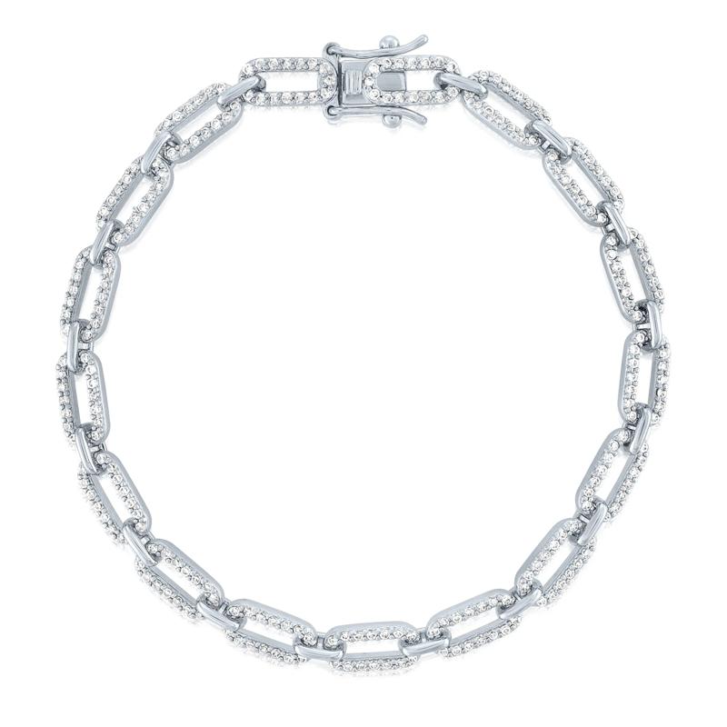 Lab-Created White Sapphire Paperclip Bracelet in Sterling Silver – Image 1 of 1