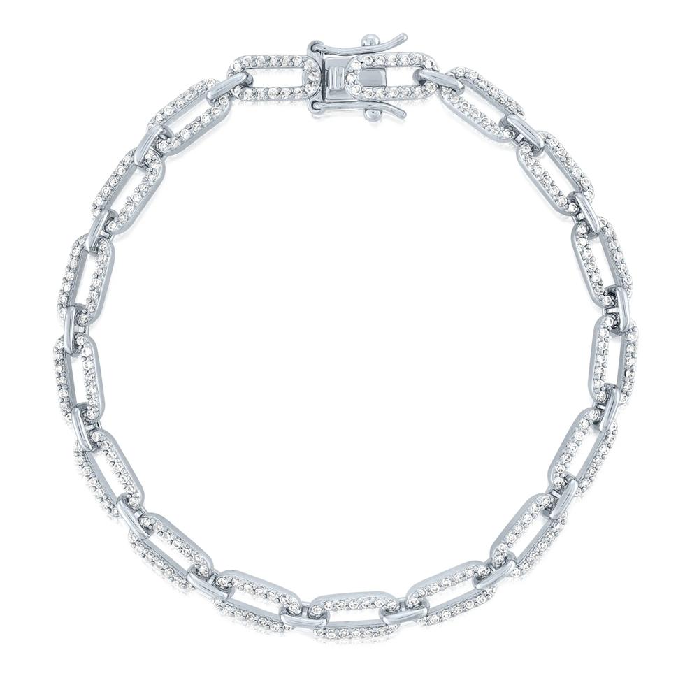 Lab-Created White Sapphire Paperclip Bracelet in Sterling Silver – Image 1 of 1