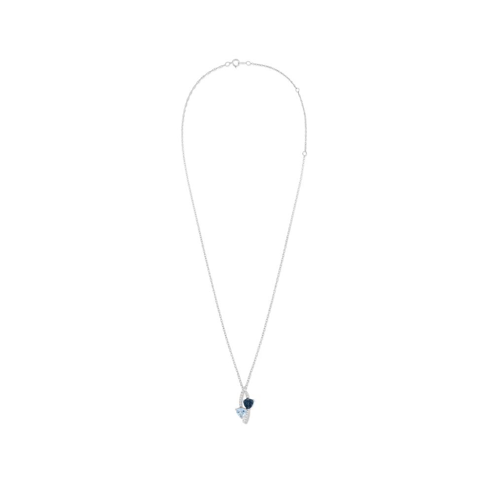 London Blue Topaz, Blue Topaz &amp; Lab-Created White Sapphire Trillion Pendant Necklace in Sterling Silver – Image 3 of 4