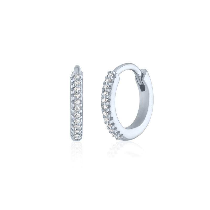 Diamond Huggie Hoop Earrings in 10K White Gold, 9mm – Image 1 of 1