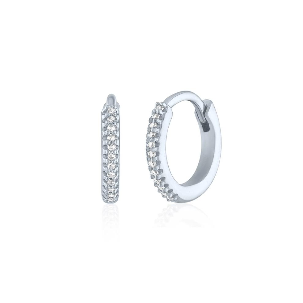 Diamond Huggie Hoop Earrings in 10K White Gold, 9mm – Image 1 of 1