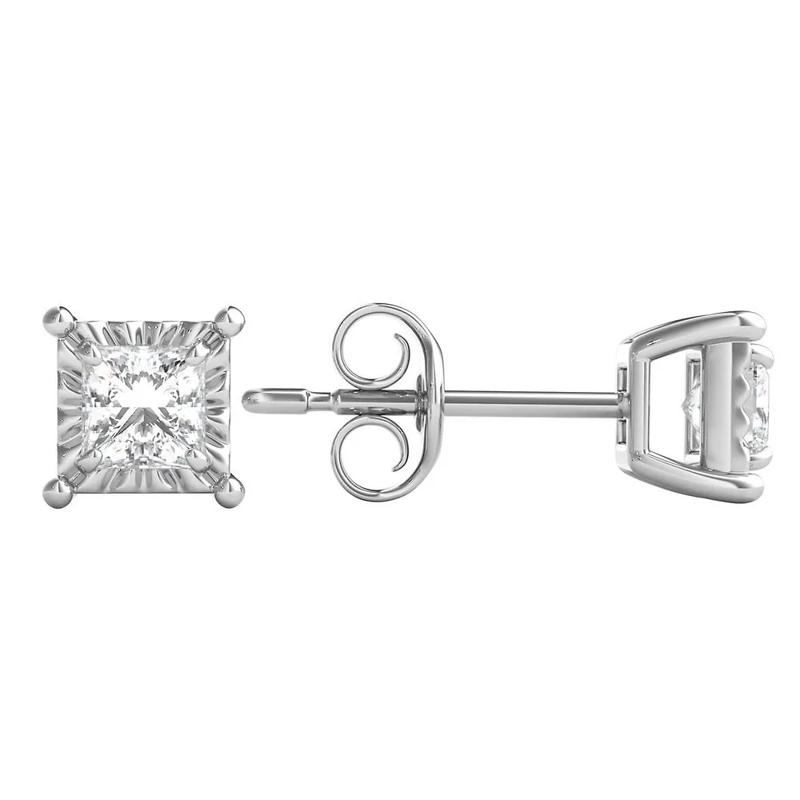 Princess-Cut Diamond Illusion Stud Earrings in 10K White Gold &#40;1/2 ct. tw.&#41; – Image 2 of 4
