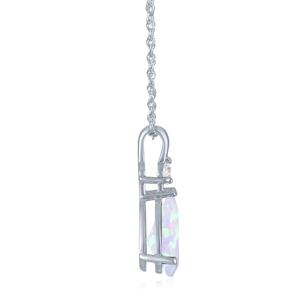Lab-Created Opal and Lab-Created White Sapphire Pendant in 10K White Gold – Image 2 of 3