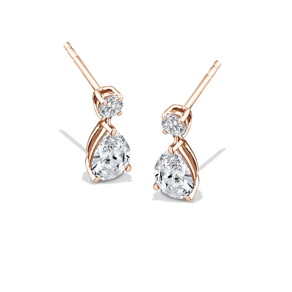 Lab Grown Diamond Pear-Shaped &amp; Round Drop Earrings in 10K Rose Gold (2 ct. tw.) – Image 1 of 2