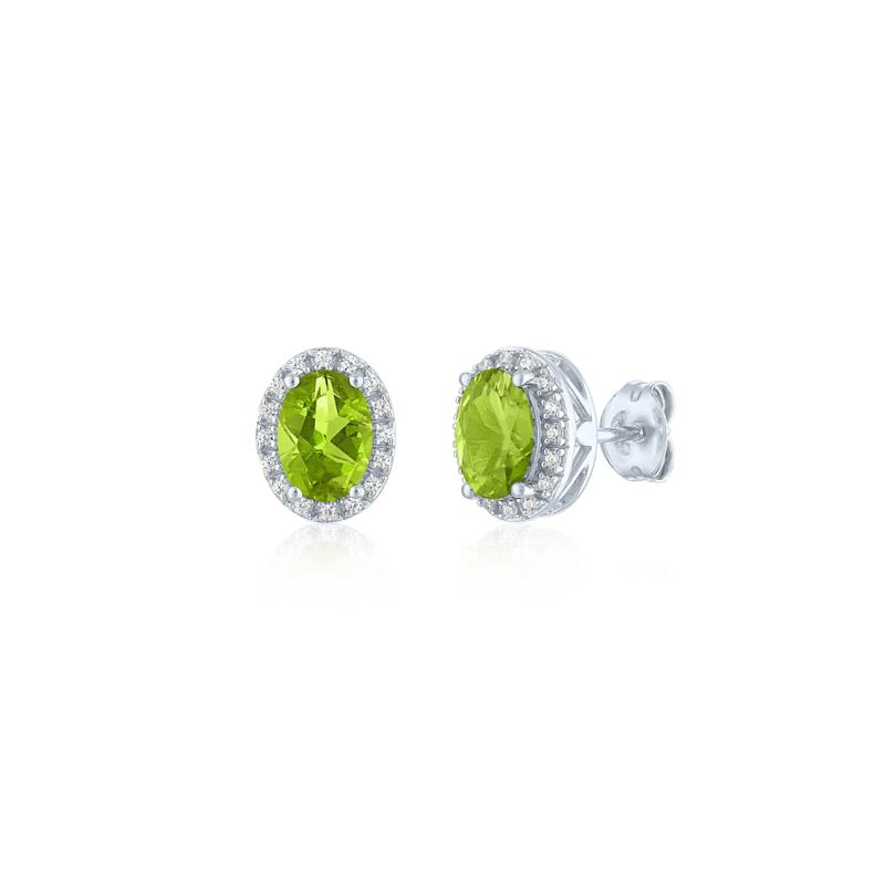 Peridot and Diamond Halo Earrings in Sterling Silver &#40;1/10 ct. tw.&#41; – Image 1 of 1