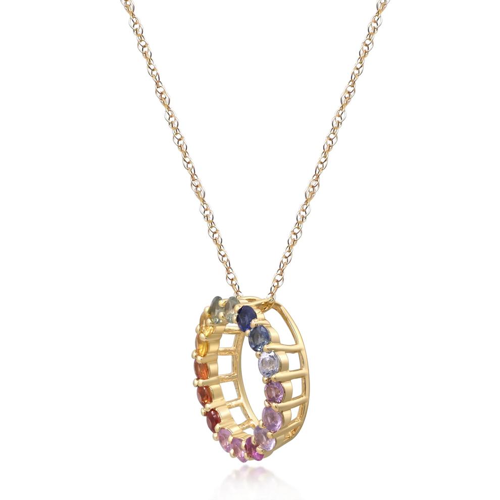 Rainbow Sapphire Pendant Necklace in 10K Yellow Gold – Image 2 of 4