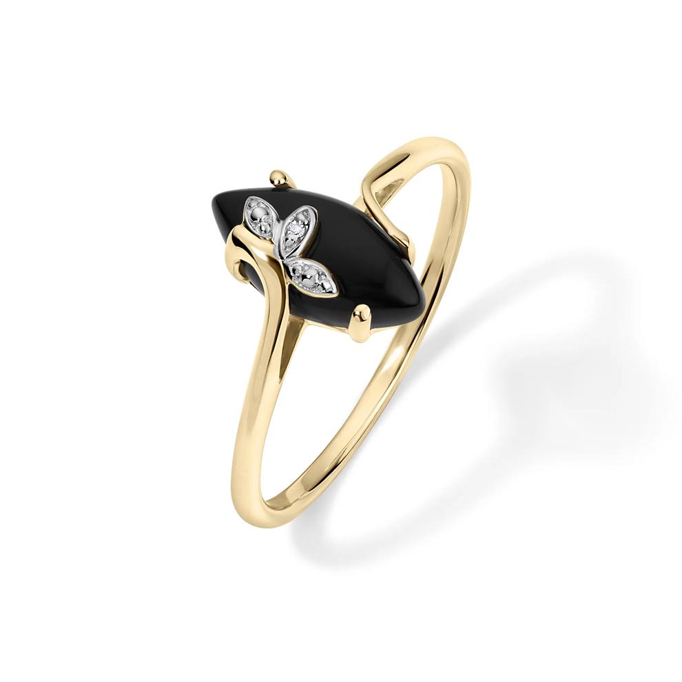 Marquise Black Onyx &amp; Diamond Accent Ring in 10K Yellow Gold – Image 4 of 4