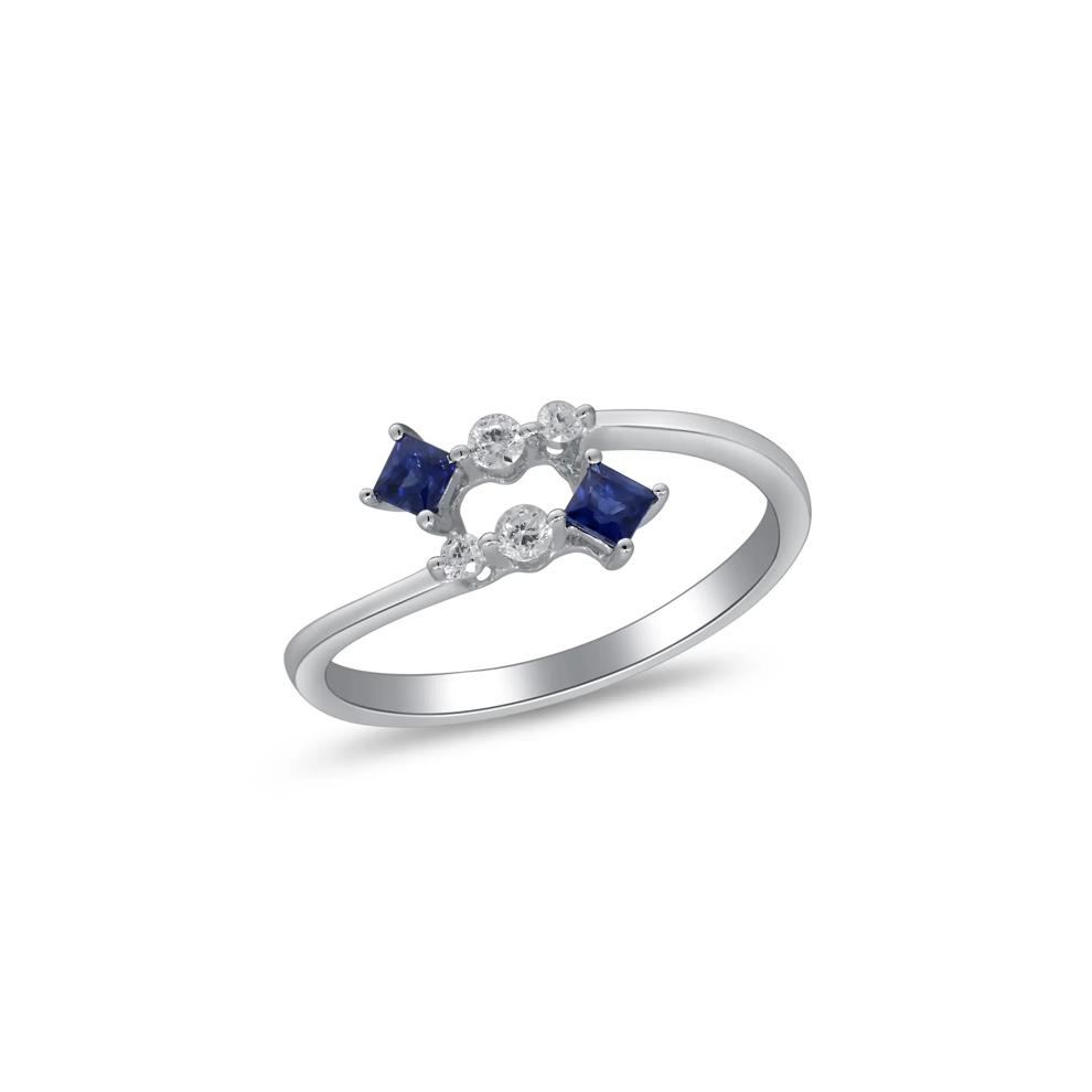 Blue Sapphire &amp; Diamond Ring in 10K White Gold (1/10 ct. tw.) – Image 5 of 5