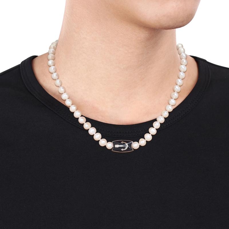 Men&#39;s White Bleached Freshwater Cultured Pearl Necklace in Sterling Silver – Image 4 of 5