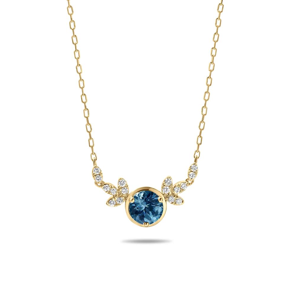 Montana Blue Sapphire &amp; Diamond Pendant Necklace in 10K Yellow Gold (1/10 ct. tw.) – Image 1 of 4
