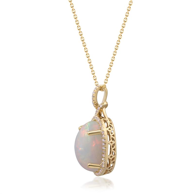Oval Opal and Diamond Pendant in 14K Yellow Gold &#40;1/5 ct. tw.&#41; – Image 2 of 3
