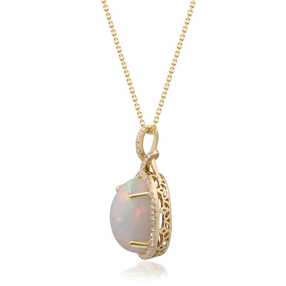 Oval Opal and Diamond Pendant in 14K Yellow Gold (1/5 ct. tw.) – Image 2 of 3
