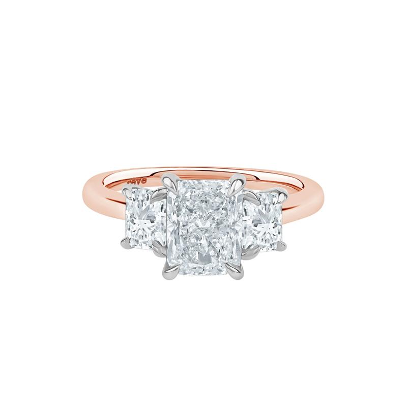 Scottie Lab Grown Diamond Radiant-Cut Three-Stone Engagement Ring in 14K White and Rose Gold (3 ct. tw.) – Image 1 of 5