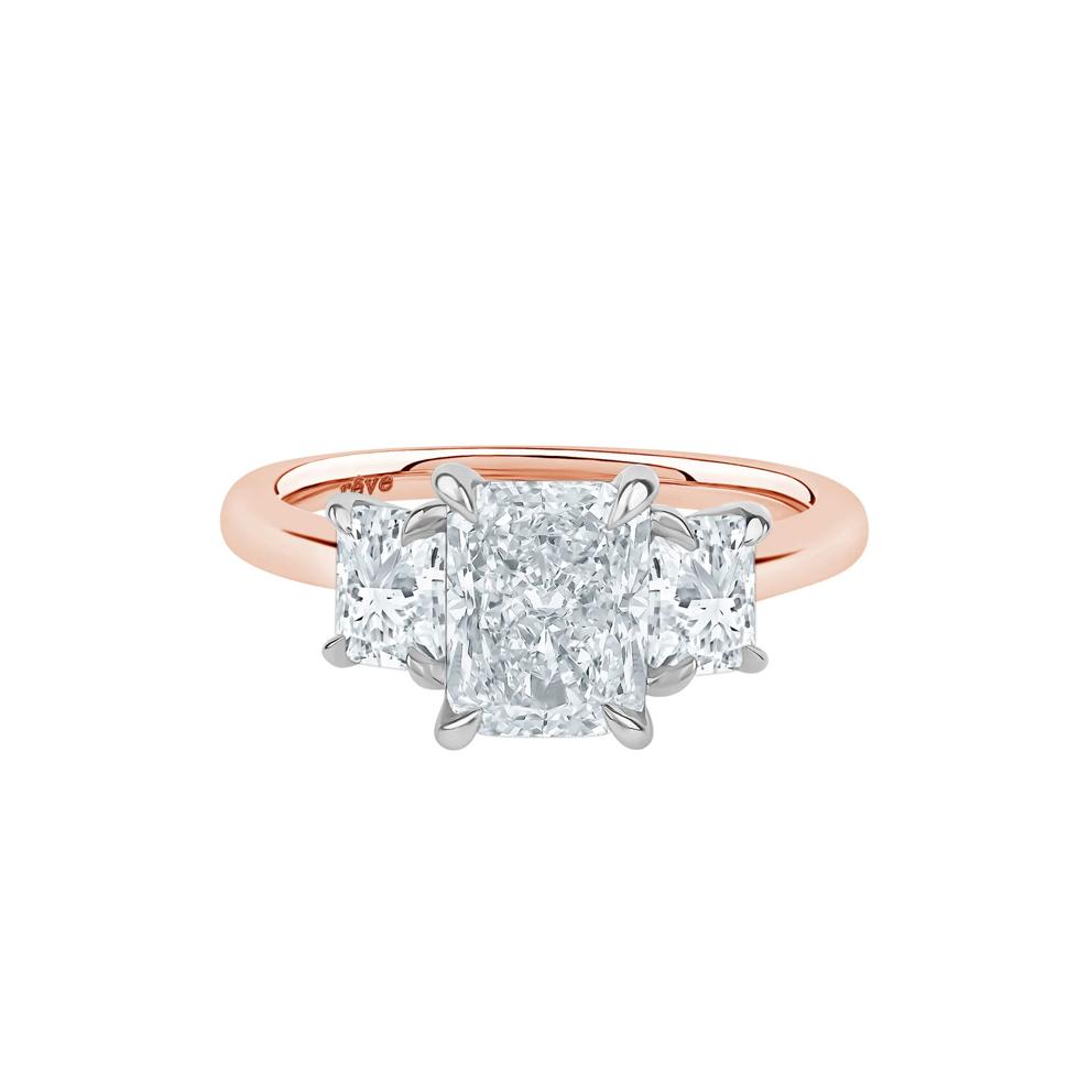 Scottie Lab Grown Diamond Radiant-Cut Three-Stone Engagement Ring in 14K White and Rose Gold (3 ct. tw.) – Image 1 of 5