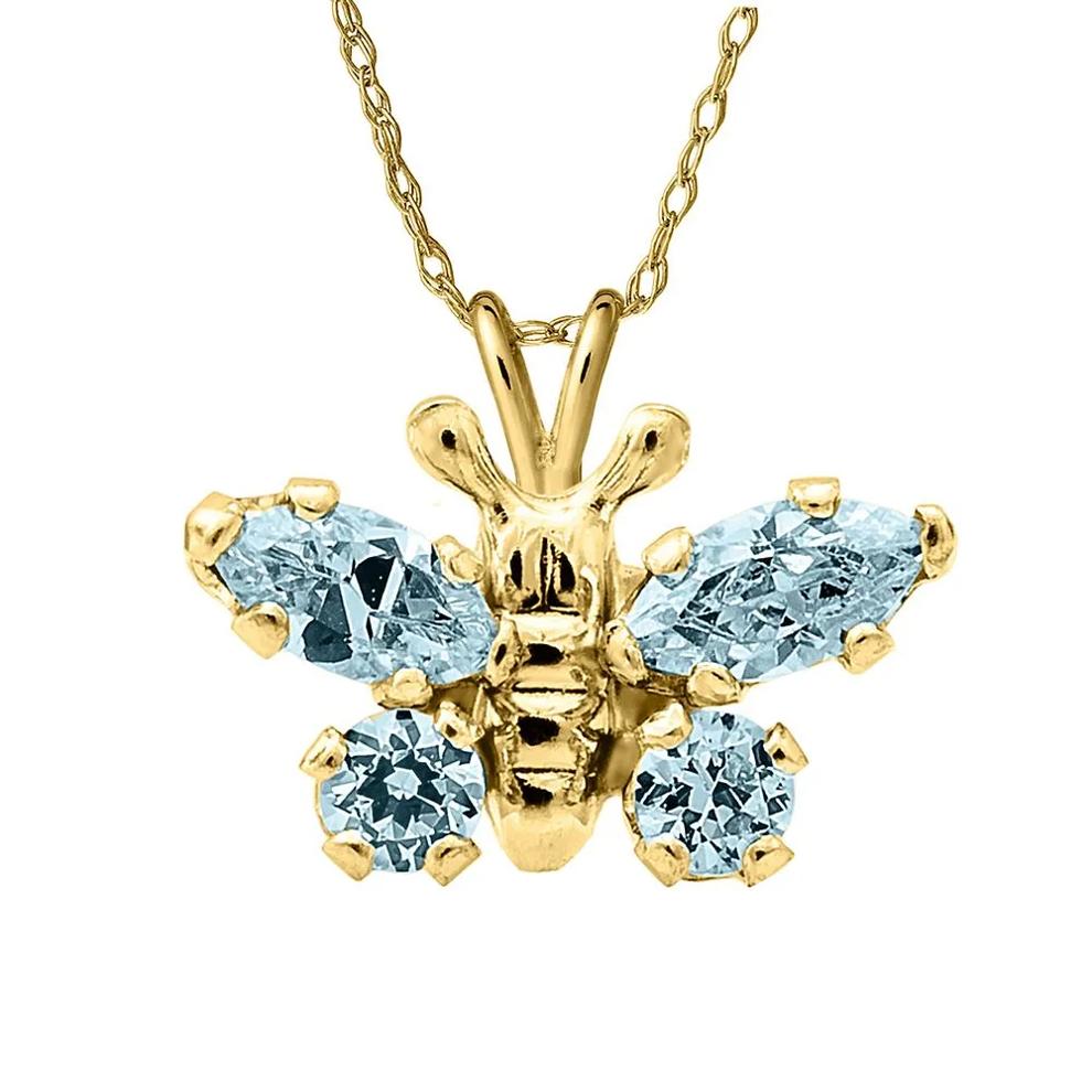 Children's Cubic Zirconia Pendant with Blue Butterfly in 14K Yellow Gold – Image 1 of 1