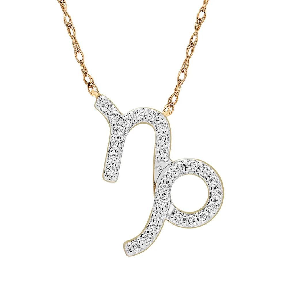 Capricorn Zodiac Necklace with Diamonds in 10K Yellow Gold (1/10 ct. tw.) – Image 1 of 3