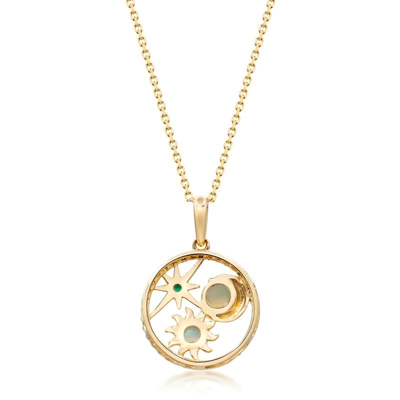 Opal, Emerald and Diamond Pendant in 10K Yellow Gold &#40;1/8 ct. tw.&#41; – Image 3 of 4