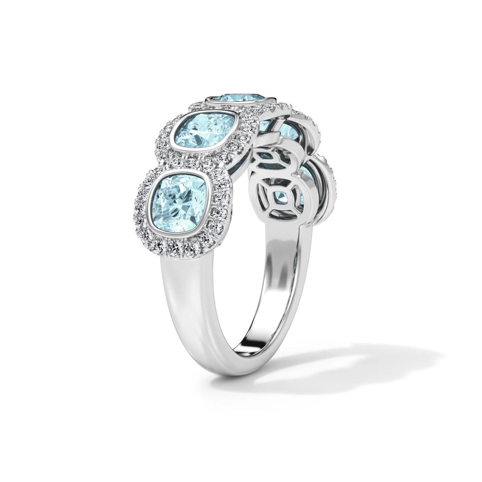 Lab Grown Diamond Blue Cushion-Cut &amp; Round Anniversary Band in 14K White Gold (3 ct. tw.) – Image 3 of 4