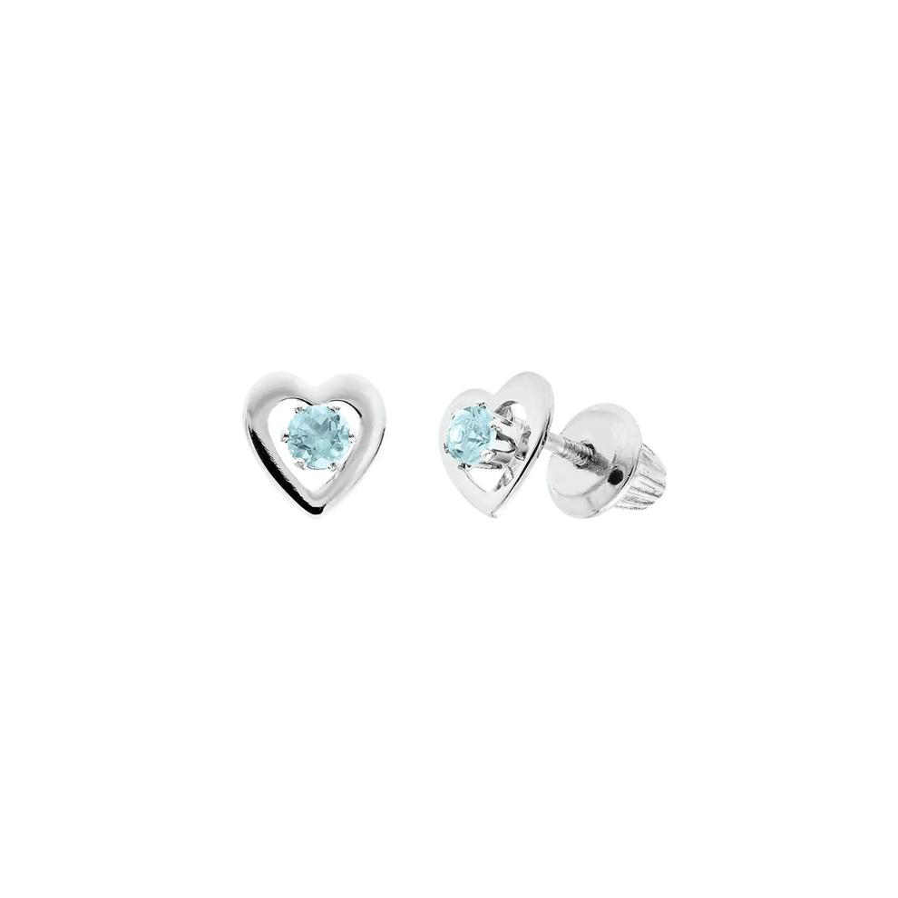 Children's March Birthstone Heart Earrings in 14K White Gold – Image 1 of 1