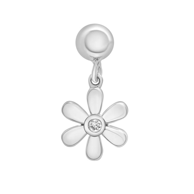 Diamond Accent Flower Bead Charm in Sterling Silver – Image 1 of 3