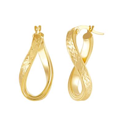 Polished Diamond-Cut Flat Curved Oval Hoop Earrings in 10K Yellow Gold, 22MM