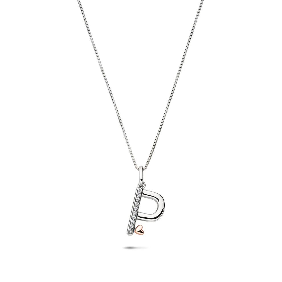 Diamond Accent Initial P Pendant in Sterling Silver and 14K Rose Gold – Image 1 of 5
