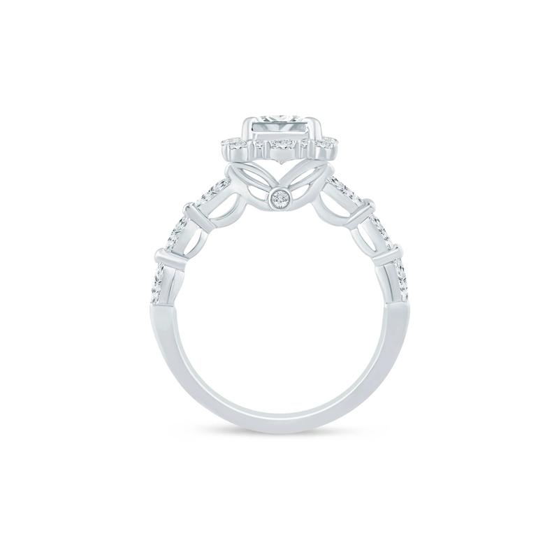 Lab Grown Diamond Emerald-Cut Halo Engagement Ring in 14K White and Yellow Gold &#40;2 3/4 ct. tw.&#41; – Image 2 of 3
