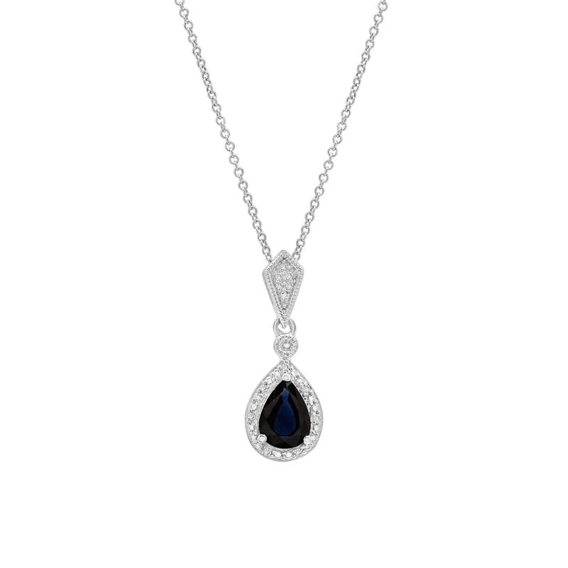 Blue Sapphire and Diamond Accent Drop Pendant in Sterling Silver – Image 1 of 4