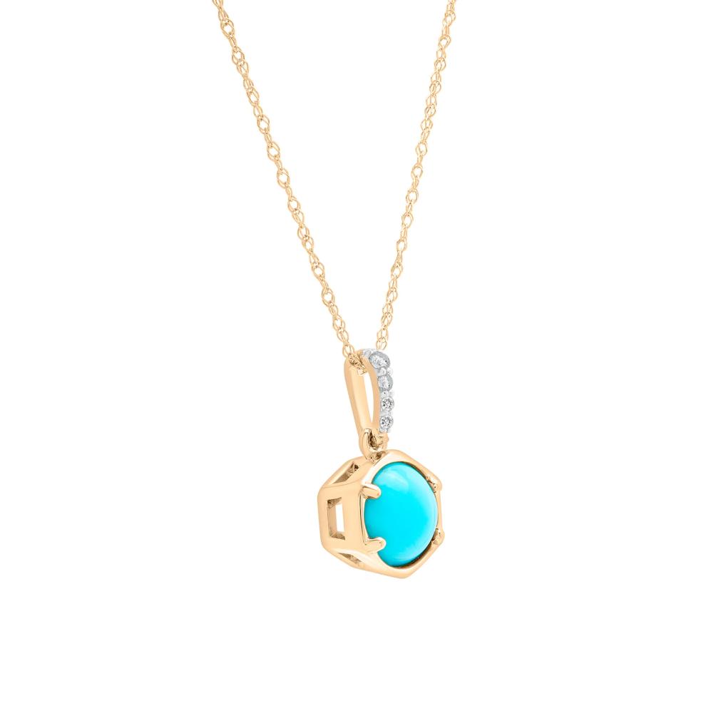 Cabochon Turquoise and White Topaz Pendant in 10K Yellow Gold – Image 2 of 4