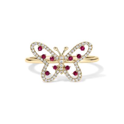Ruby & Diamond Butterfly Ring in 14K Yellow Gold (1/10 ct. tw.)