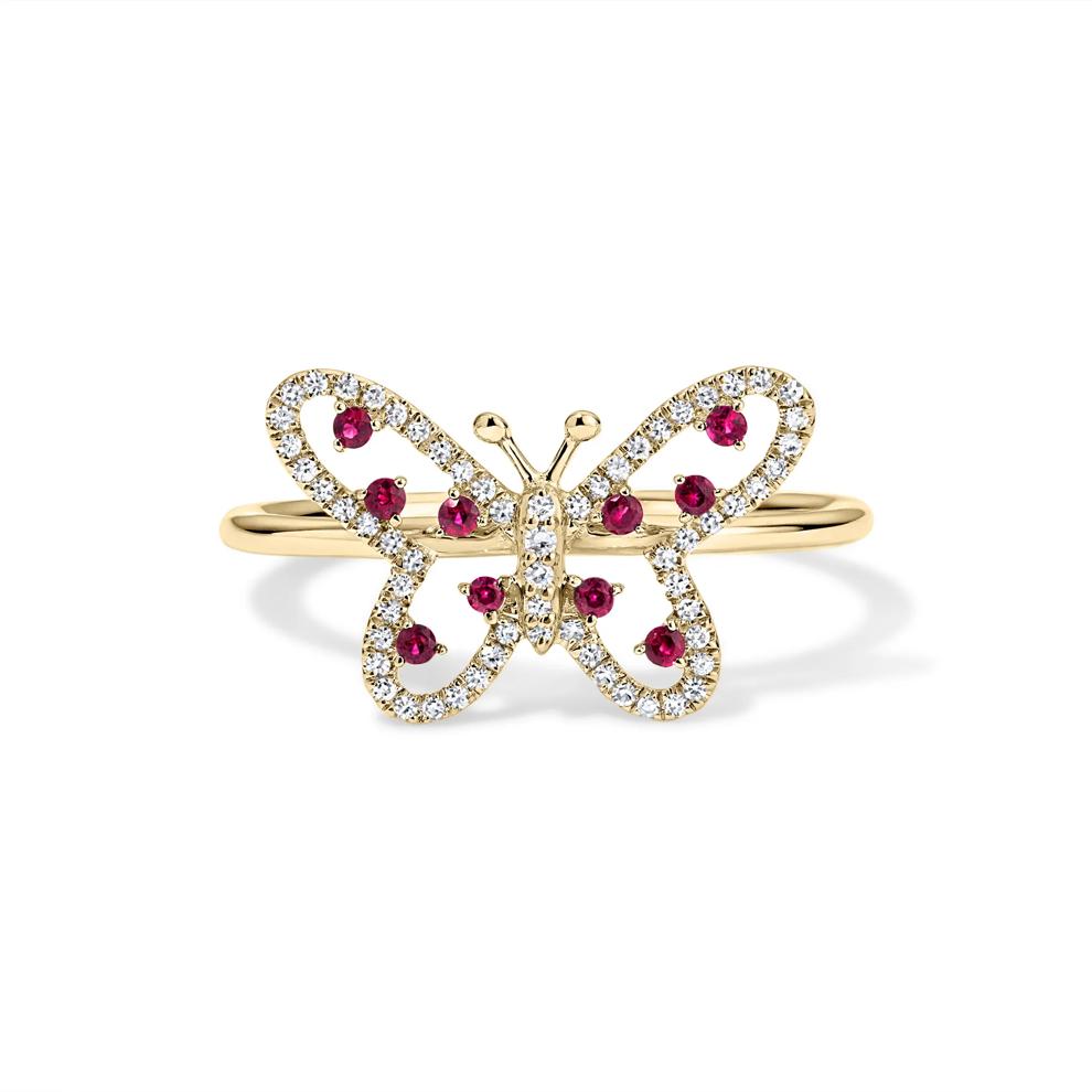 Ruby &amp; Diamond Butterfly Ring in 14K Yellow Gold (1/10 ct. tw.) – Image 1 of 4