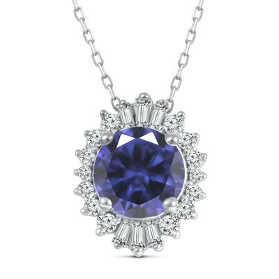 Tanzanite & Diamond Halo Pendant in 10K White Gold (1/7 ct. tw.)