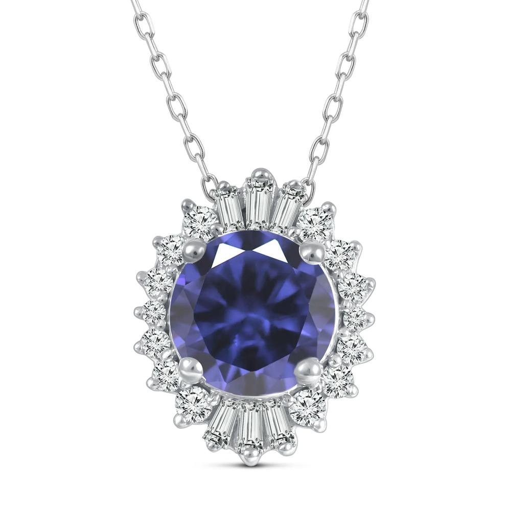 Tanzanite &amp; Diamond Halo Pendant in 10K White Gold (1/7 ct. tw.) – Image 1 of 2