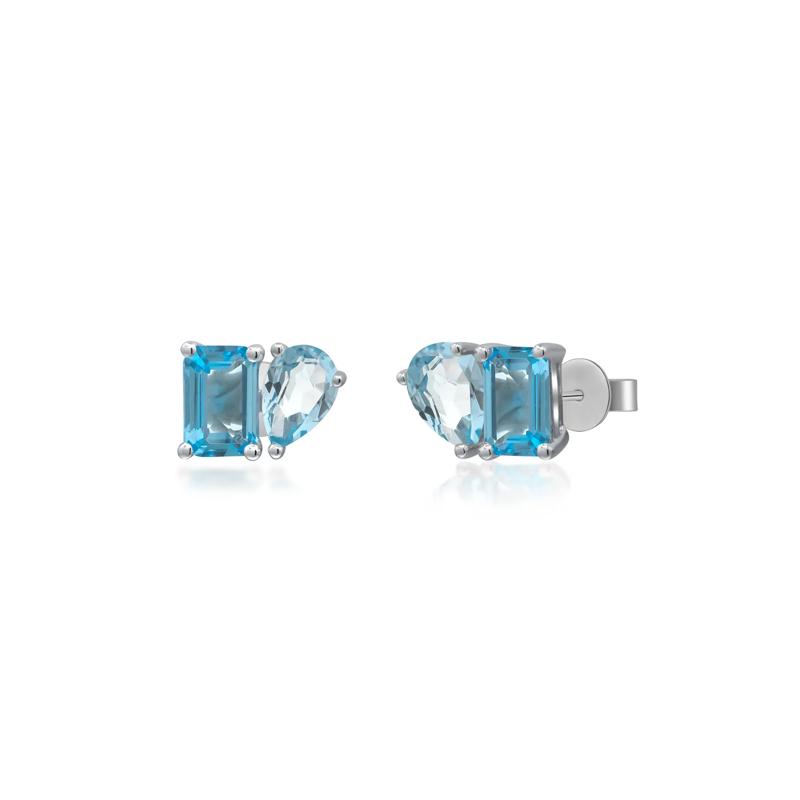 Pear-Shaped &amp; Emerald-Cut Blue Topaz Earrings in 10K White Gold – Image 1 of 3