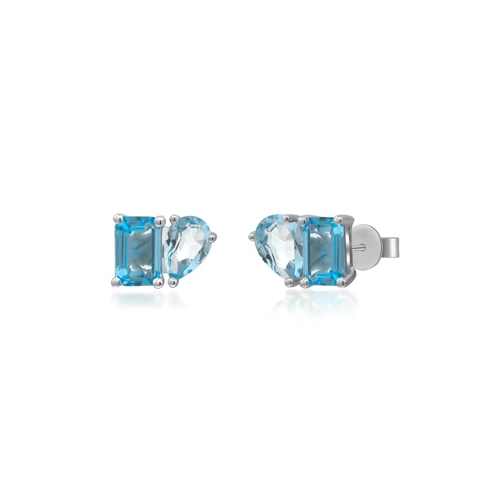 Pear-Shaped &amp; Emerald-Cut Blue Topaz Earrings in 10K White Gold – Image 1 of 3