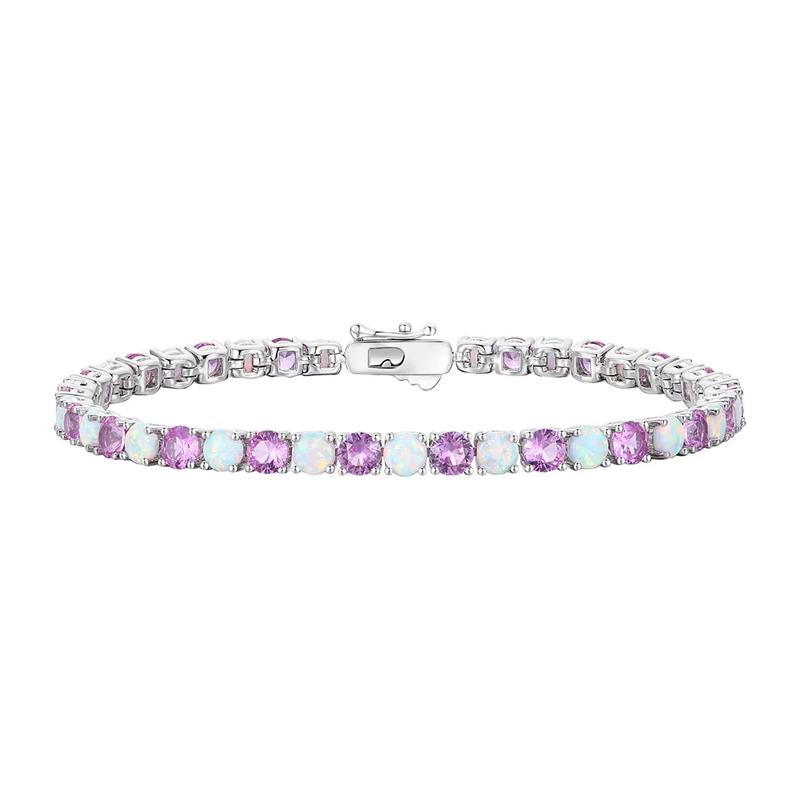 Lab-Created Opal and Lab-Created Pink Sapphire Bracelet in Sterling Silver  – Image 1 of 1