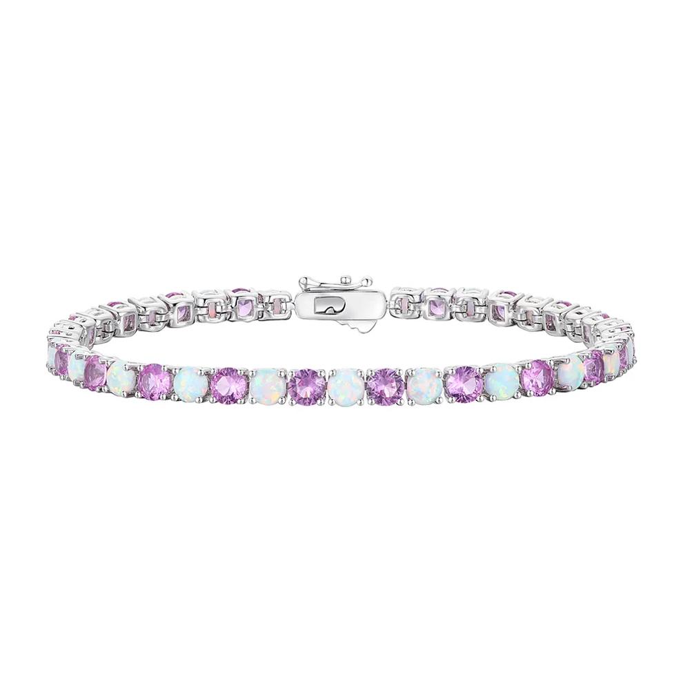 Lab-Created Opal and Lab-Created Pink Sapphire Bracelet in Sterling Silver  – Image 1 of 1