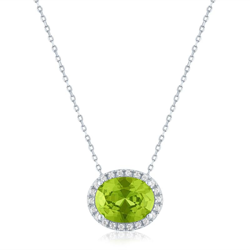 Peridot and Diamond Accent Halo Pendant in Sterling Silver – Image 1 of 3
