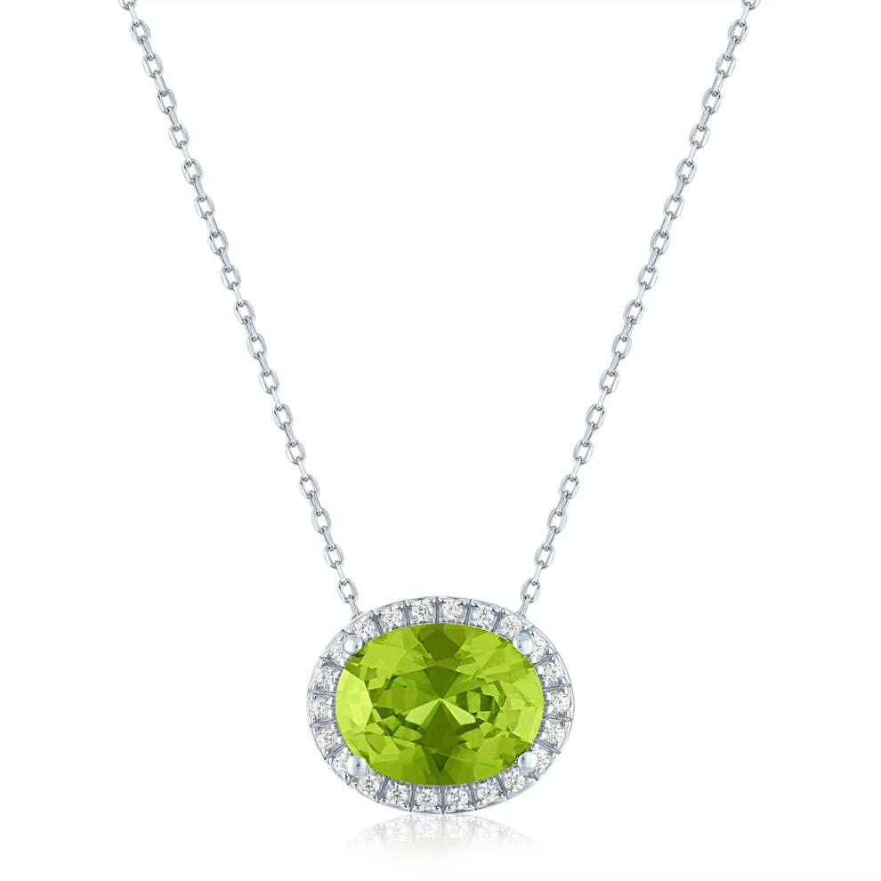 Peridot and Diamond Accent Halo Pendant in Sterling Silver – Image 1 of 3