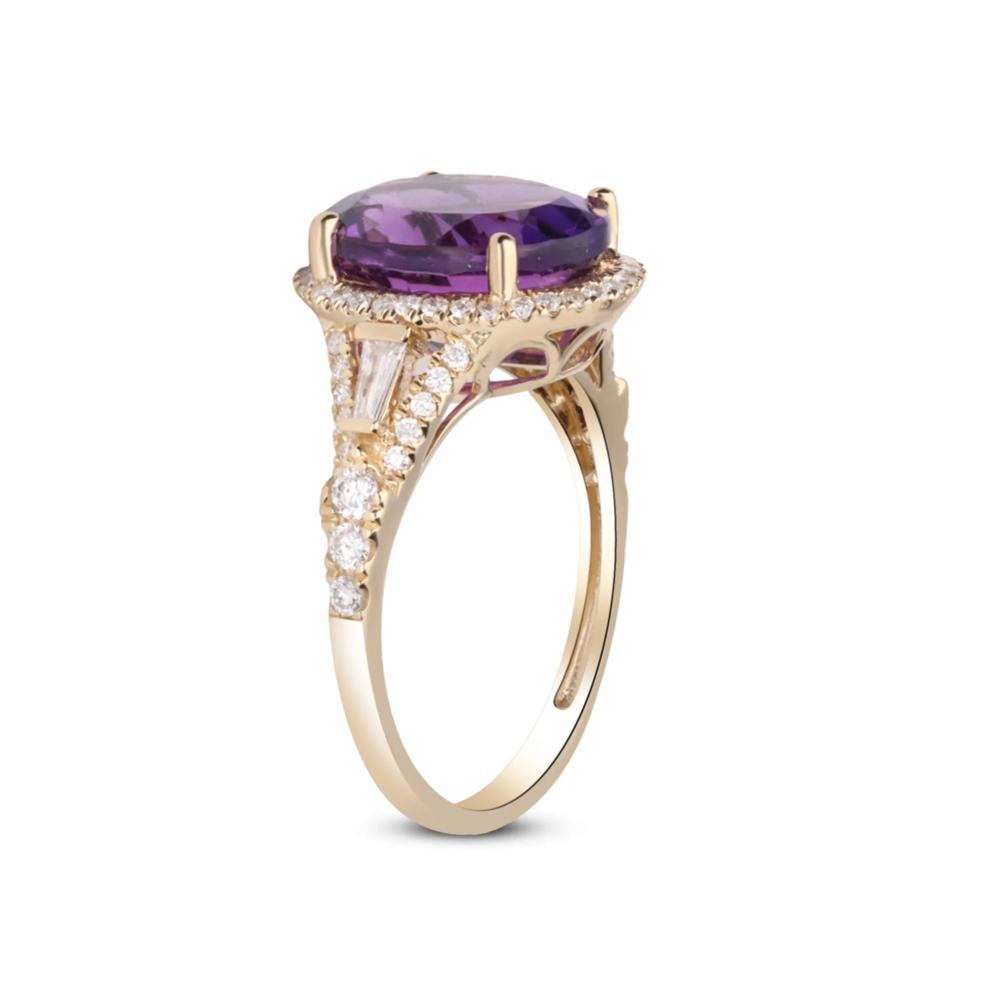 Oval Amethyst &amp; Diamond Halo Ring in 14K Yellow Gold (1/2 ct. tw.) – Image 2 of 5